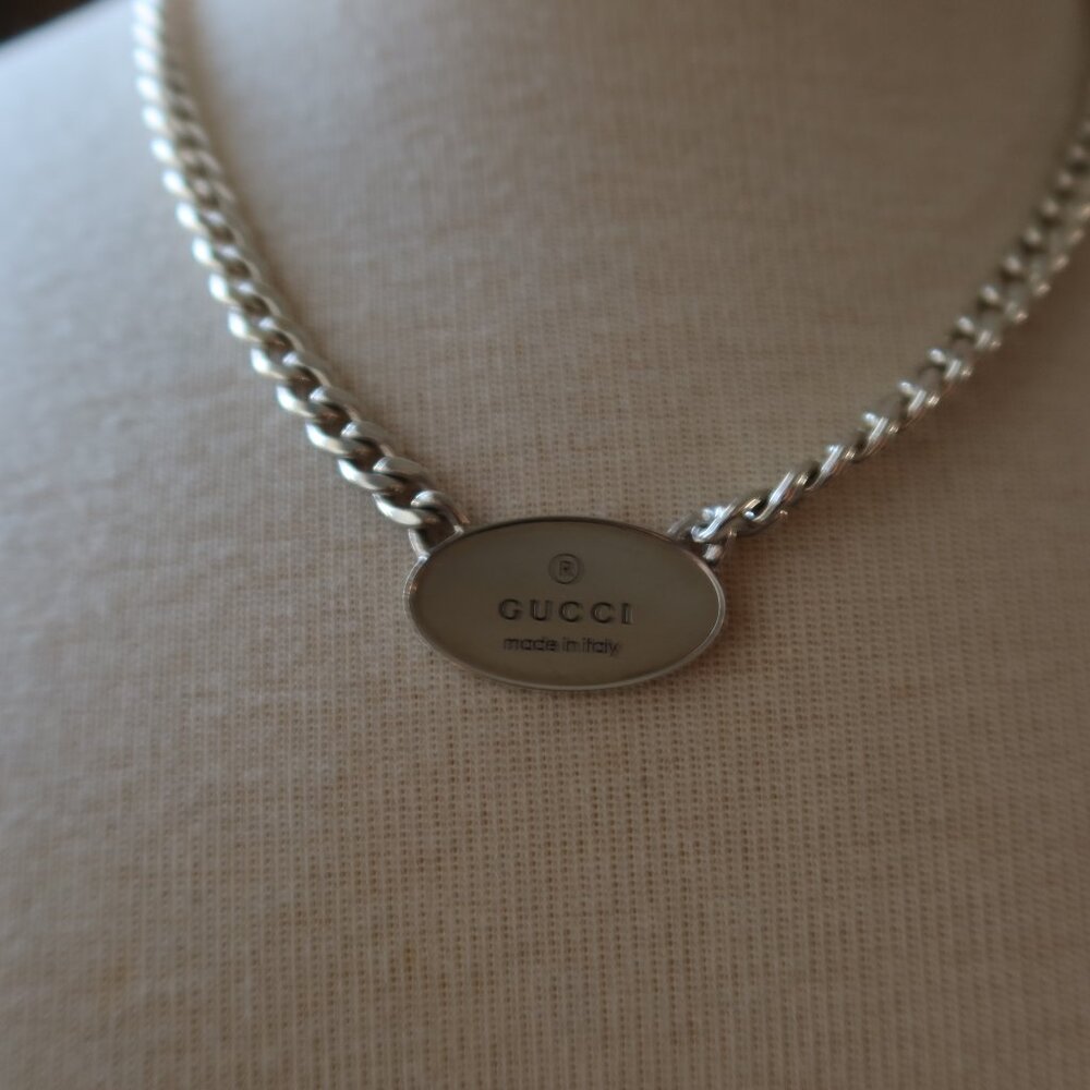 Authentic GUCCI curb chain & Gucci tag sterling silver necklace stamped $800+ - Picture 8 of 16